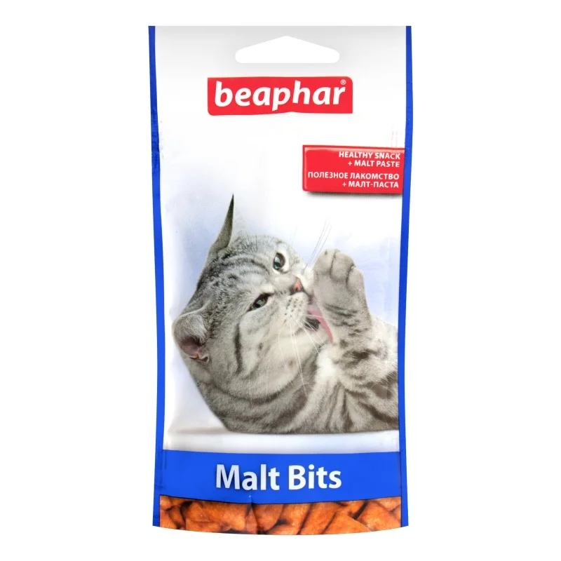 6023861 Beaphar Malt Bits лакомство для кошек подушечки для выведения шерсти из желудка с мальт-пастой, 35 г — изображение 1