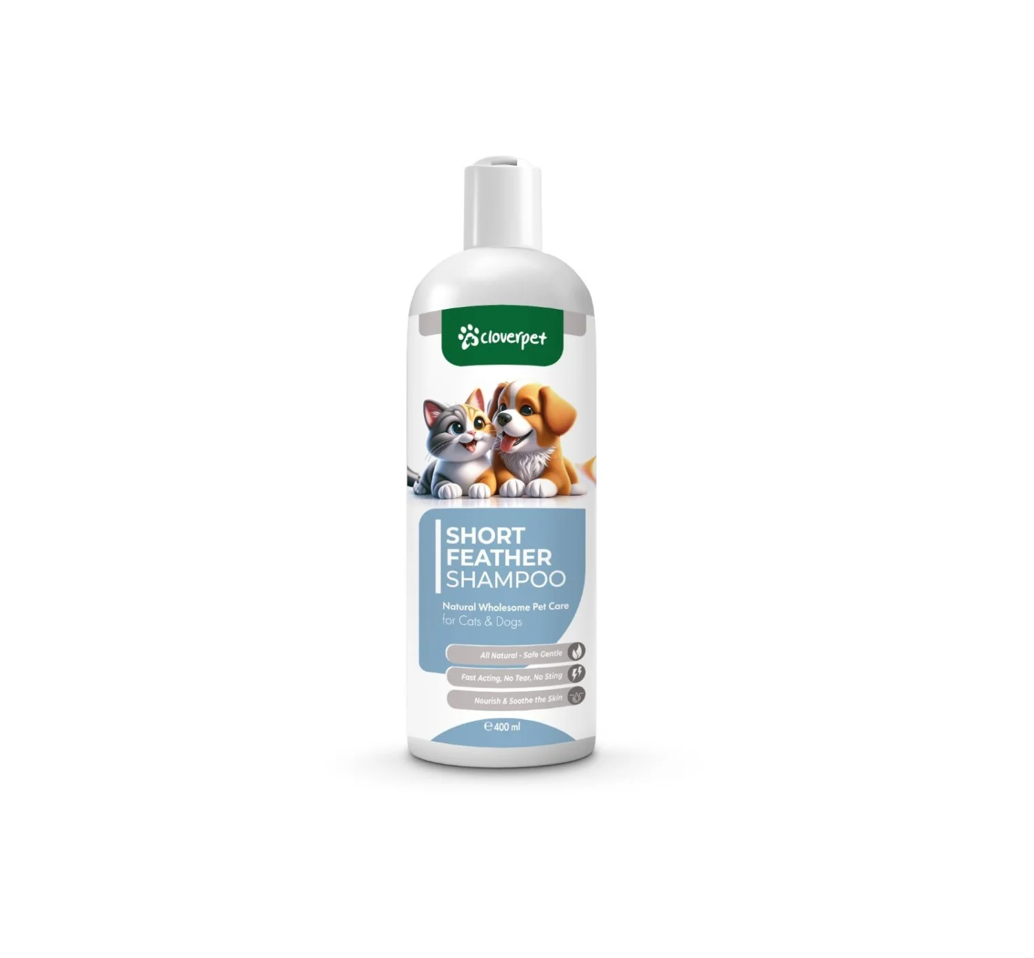 6023905 Cloverpet Short Feather Shampoo for cat's and dog's шампунь для короткошерстных кошек и собак, 400 мл — изображение 1