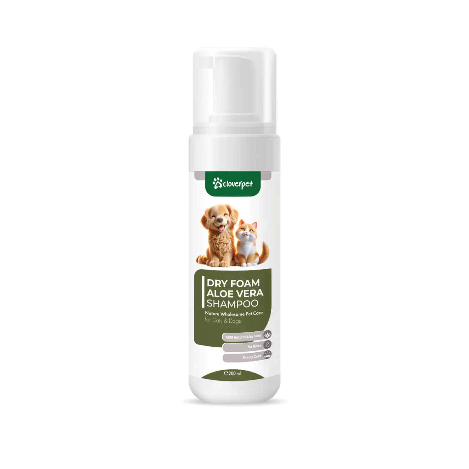6023909 Cloverpet Dry Foam Aloe Vera Shampoo for dog's and cat's шампунь Cloverpet с алоэ вера в виде сухой пены для собак и кошек, 200 мл — изображение 1