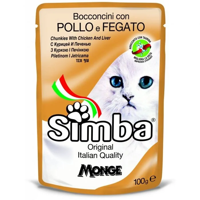 6023938 Simba wet cat food влажный корм для кошек с курицей и печенью, 100 г — изображение 1