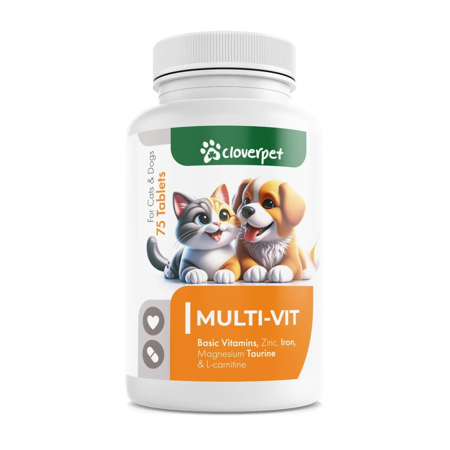 6023952 Cloverpet Multi-Vit basic vitamins Zinc Iron Magnesium Taurine & L-Carniline for dog's & cat's основные витамины, цинк, железо, магний, таурин и L-карнитин для собак и кошек, 75 таб — изображение 1