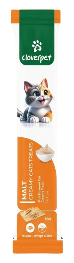 Cloverpet Creamy Cats treats Malt (Taurine Omega & Zinc) кремовые  лакомства с ячменем для кошек (таурин, омега и цинк), 15 г
