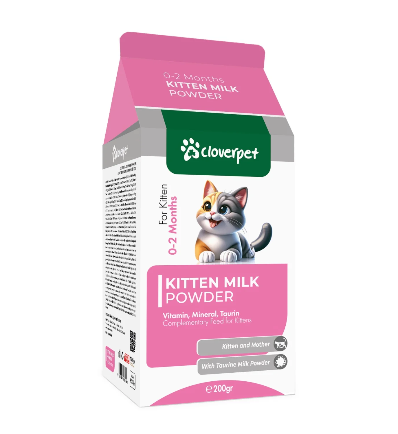 6023958 Cloverpet Kitten Milk Powder Vitamin, Mineral, Taurin complementary feed for kittens, молочная смесь для котят содержащее витамины, минералы и таурин, 200г — изображение 1