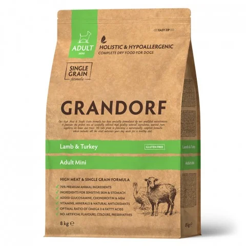 6023960 Grandorf Holistic&Hypoallergenic Adult Mini сухой корм для взрослых собак мини пород с чувствительным пищеварением или склонностью к аллергии с ягненком и индейкой (на развес) — изображение 1