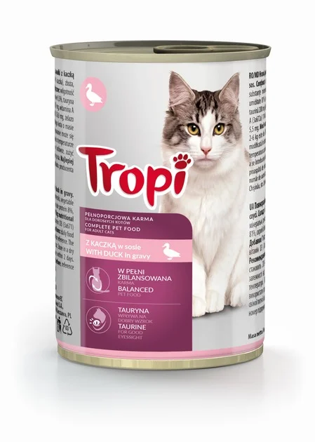 6023987 Tropi влажные консервы для кошек с уткой в соусе 415 г — изображение 1