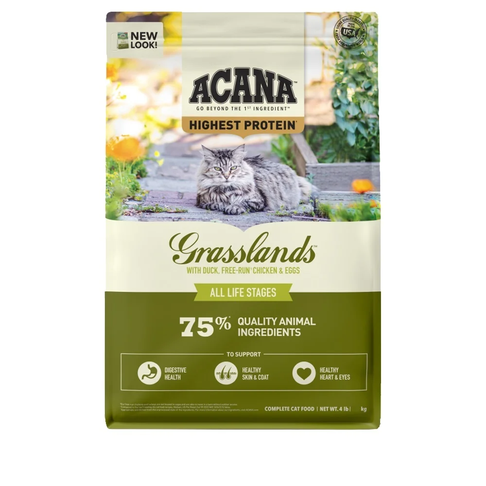 6024043 Acana Grasslands for Cat сухой корм для кошек и котят и с мясом утки, цыпленка, индейки и белой рыбы, 1.8 кг — изображение 1