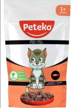Peteko wet food for adult cat's with salmon in jelly влажный корм для взрослых кошек с лососем в желе, 85гр