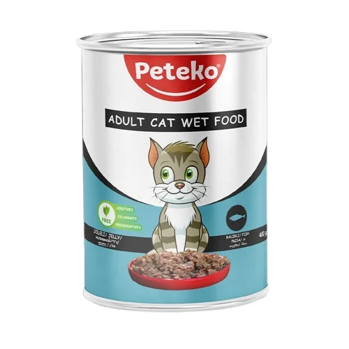 6024071 Peteko wet food for adult cat's with fish влажный корм для взрослых кошек с рыбой, 415 гр — изображение 1