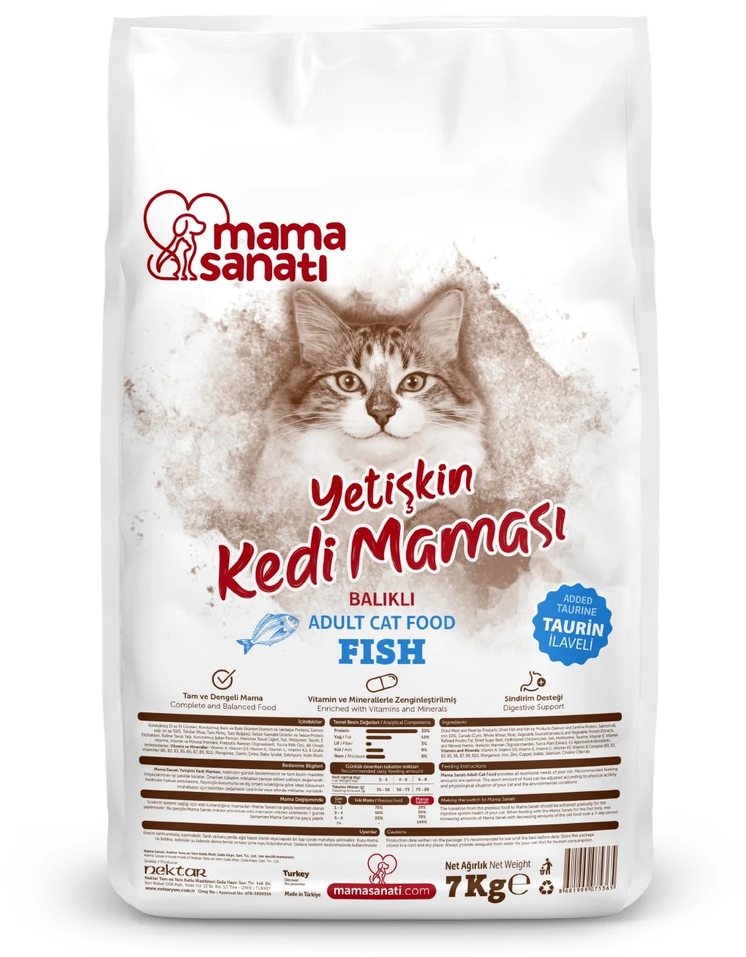 60241180 Mama Sanatı quru pişik yemi balıqla (bütöv torba 7 kq) - Image 1