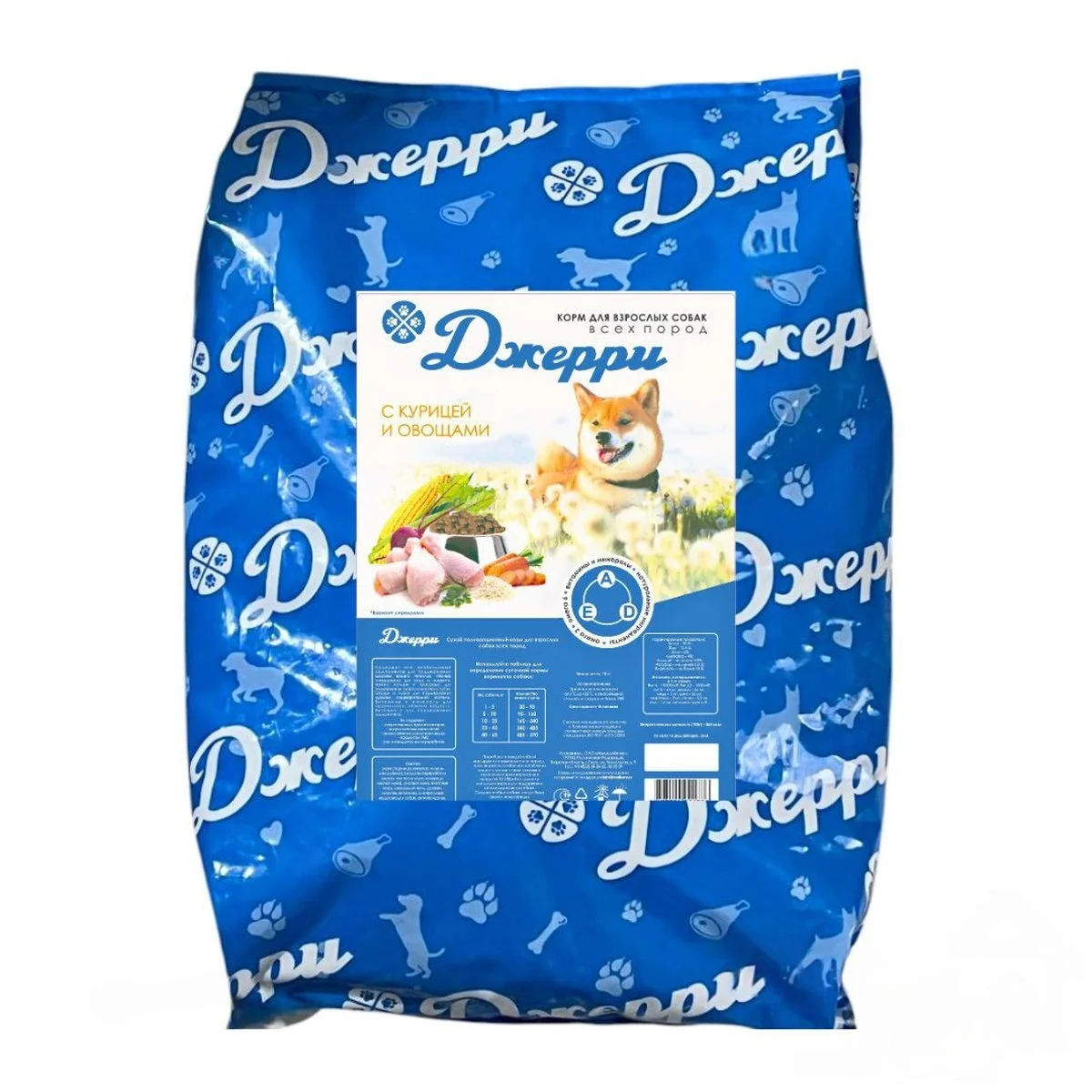 6024136 Джерри, сбалансированный сухой корм для взрослых собак всех пород, со вкусом курицы и овощами (на развес) — изображение 1