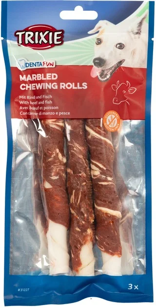 6024147 Trixie Denta Fun лакомство жевательные роллы, мраморная говядина, для собак, 17 см, 140 г, 3 шт — изображение 1
