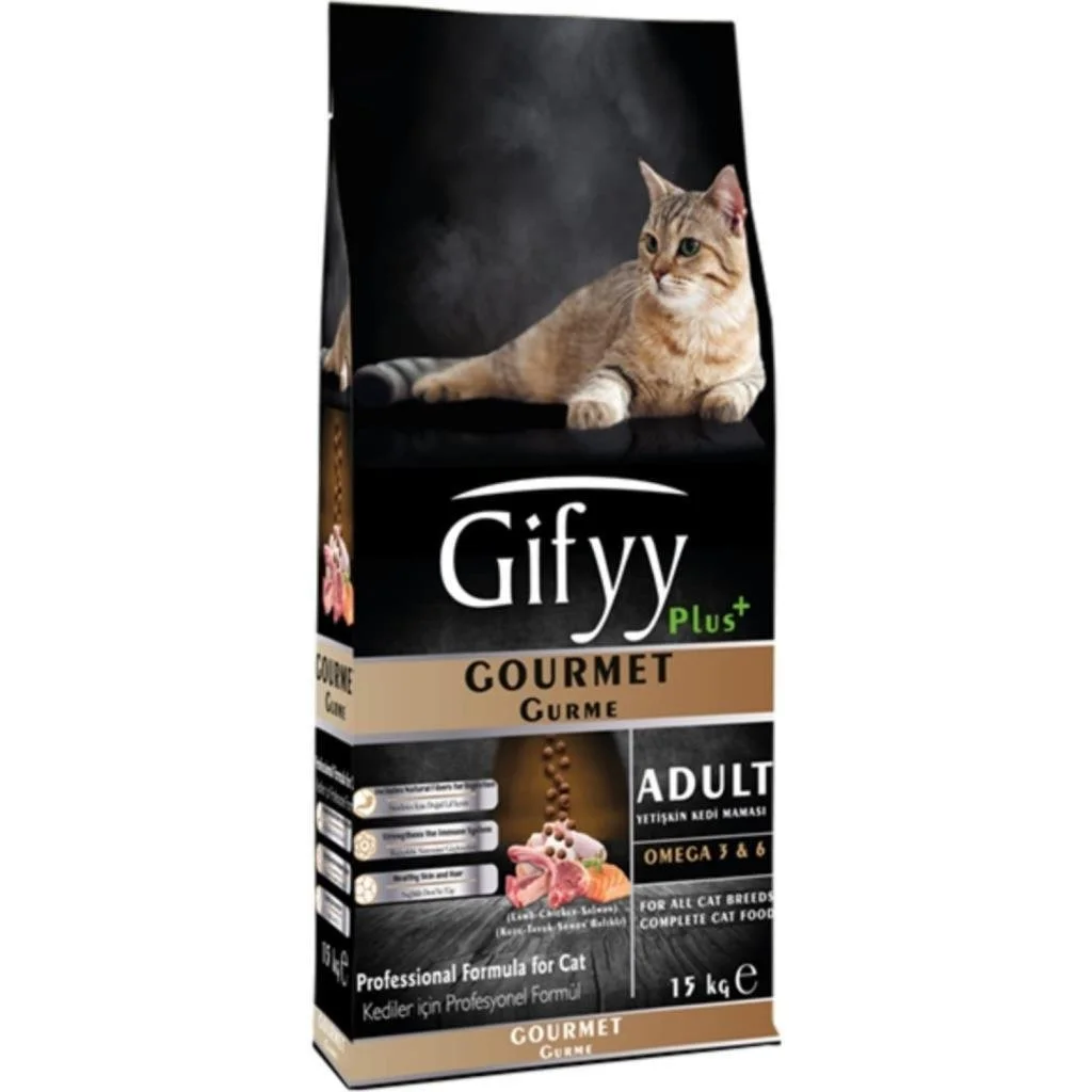 6024154 Giffy Plus Adult Cat Gourmet сухой корм для кошек с бараниной, курицей и лососем (на развес) — изображение 1