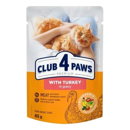Club 4 Paws влажный корм  для взрослых кошек с индейкой в желе, 85 г
