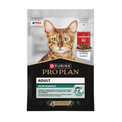 Pro Plan Maintenance влажный корм для взрослых кошек с говядиной в соусе, 85 г