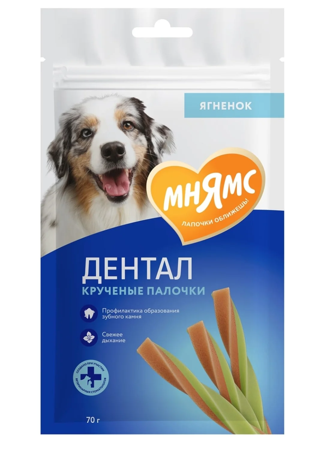 6024231 Мнямс ДЕНТАЛ Лакомство для собак "Крученые палочки" с ягненком и мятой 70 г — изображение 1
