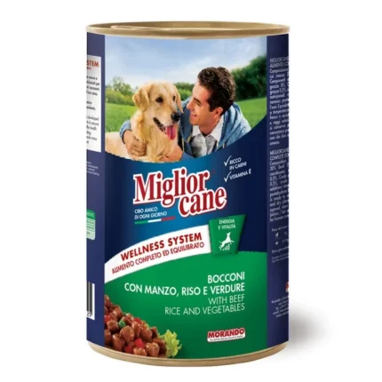 Miglior Cane, влажный корм для взрослых собак, крупные кусочки с говядины, рисом и овощами, 1.250 г