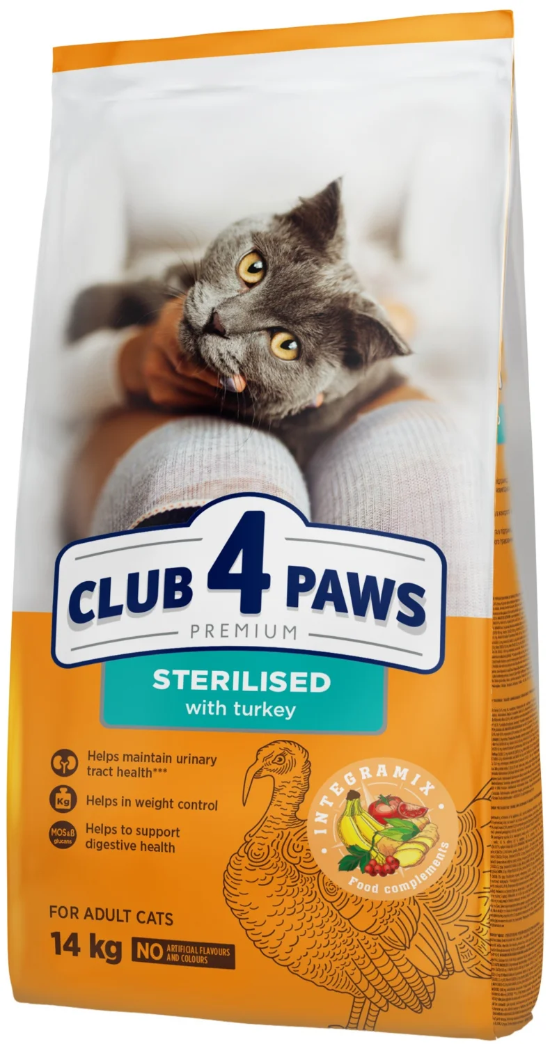 6024252-1 Club 4 Paws Premium Sterilised with Salmon сухой корм для котов с индейкой (на развес) — изображение 1