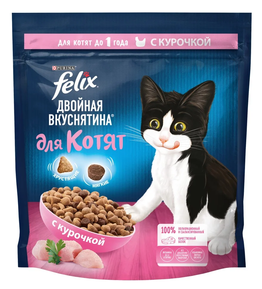 6024263 Felix сухой корм двойная вкуснятина для котят с курицей, 600 г — изображение 1
