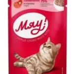 Мяу влажный корм для кошек с говядиной в нежном соусе, 85 гр