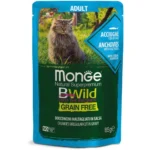 Влажный корм для кошек Monge Cat Be Wild Gr. Free Wet кусочки в соусе, анчоус с овощами, 85 г