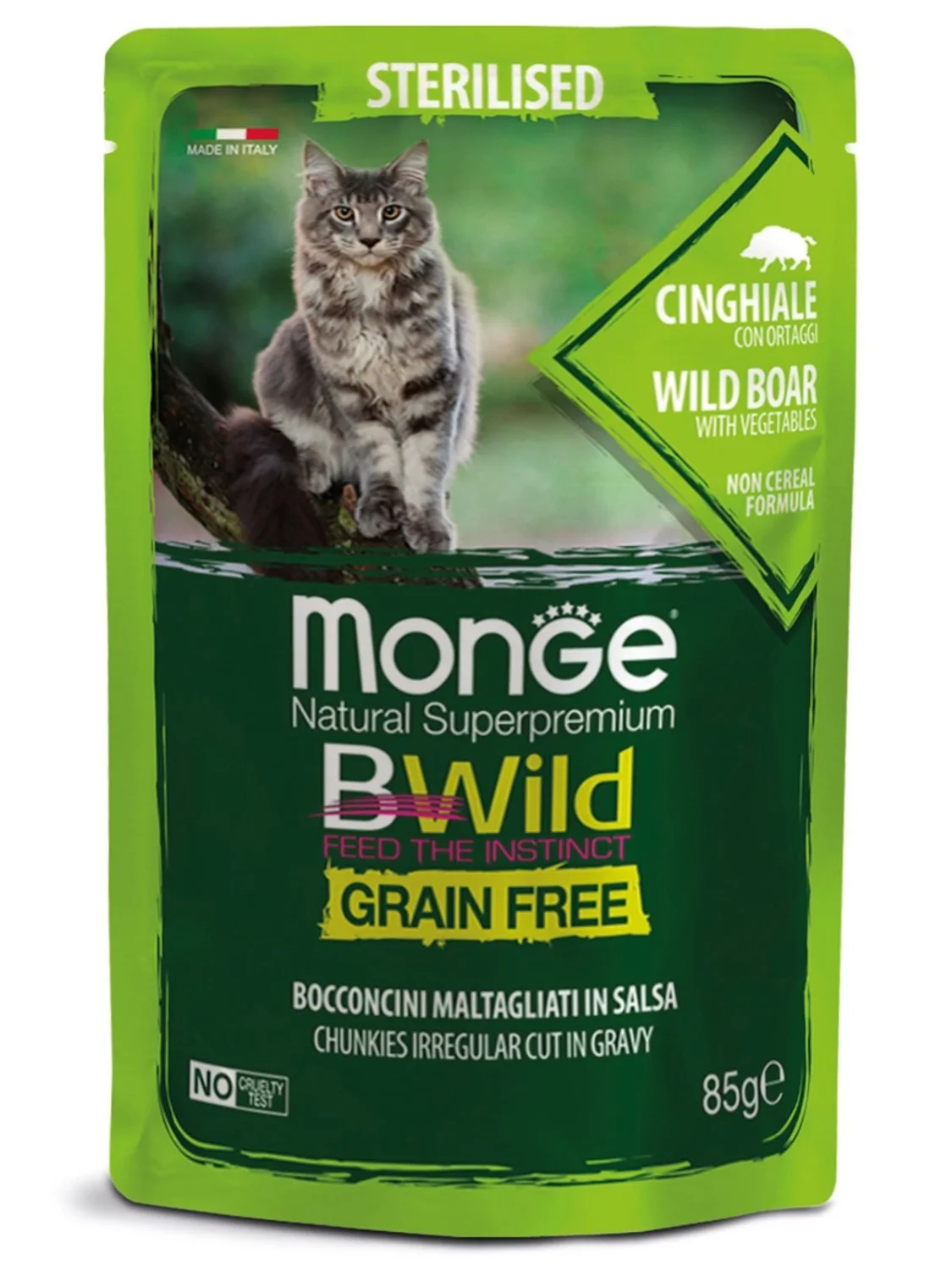 6024303 Monge Cat Bwild Graifree влажный корм для стерилизованных кошек дикий кабан/овощи, 85 г — изображение 1