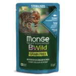 Monge Cat BWild Grain Free влажный корм для стерилизованных кошек с тунцом, креветками и овощами в паучах, 85 г