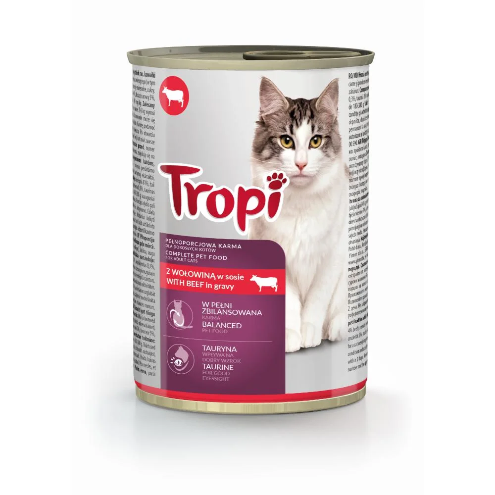 6031308 Tropi влажные консервы для кошек с говядиной в соусе 415 г — изображение 1