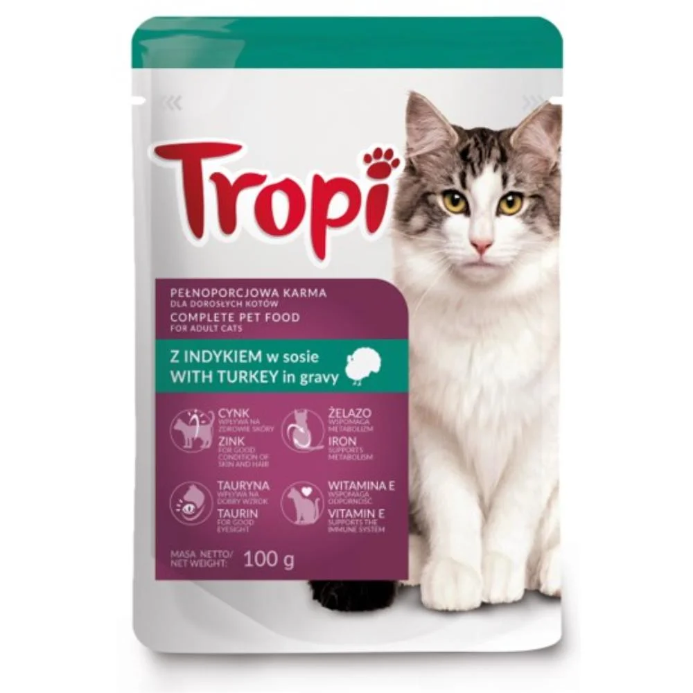 6031316 Tropi влажный корм для кошек с индейкой в соусе 100 г — изображение 1