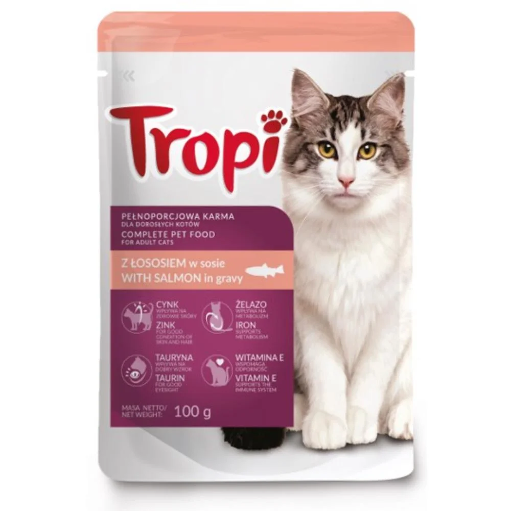 6031317 Tropi влажный корм для кошек с лососем в соусе 100 г — изображение 1