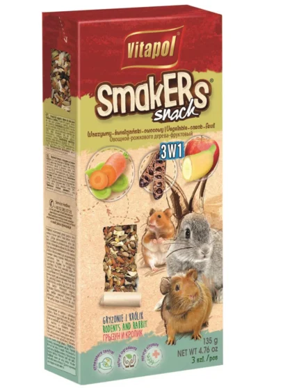 Vitapol Smakers для кроликов и грызунов 3 в 1 (овощи,фрукты,рожковое дерево) 90 гр.