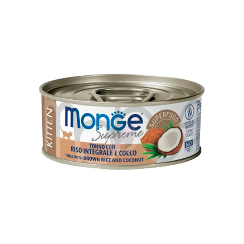 6033420 Monge Supreme Cat yetkin pişiklər üçün tuna, qəhvəyi düyü və kokos ilə, 80 q - Şəkil 1