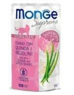 Monge Supreme Cat Sterilizasiya olunmuş və sterilizasiya olunmuş yetkin pişiklər üçün tuna, kinoa və yaşıl lobya ilə sterilizasiya olunmuş yaş yem, 80 q