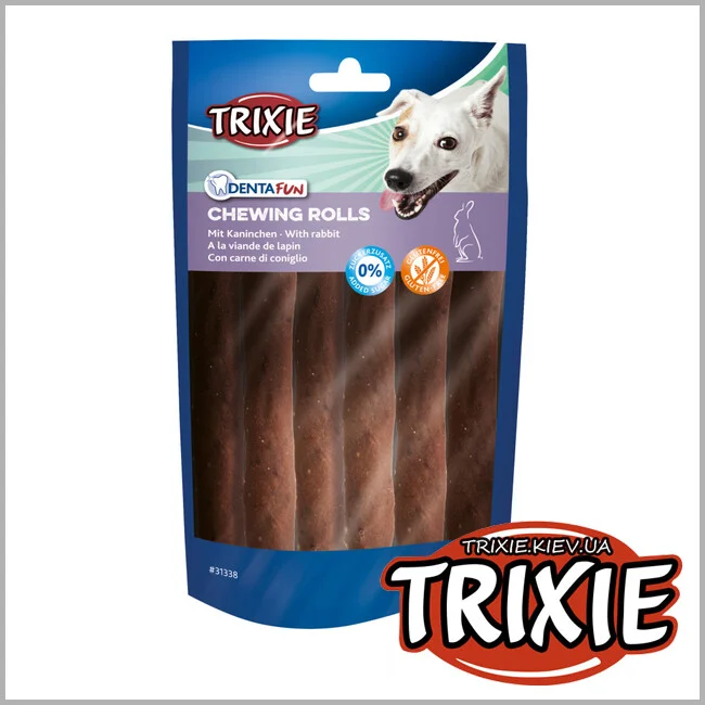 6044047 Trixie Denta Fun Rabbit Rolls Палочка жевательная для чистки зубов с кроликом (6шт) 70 г — изображение 1