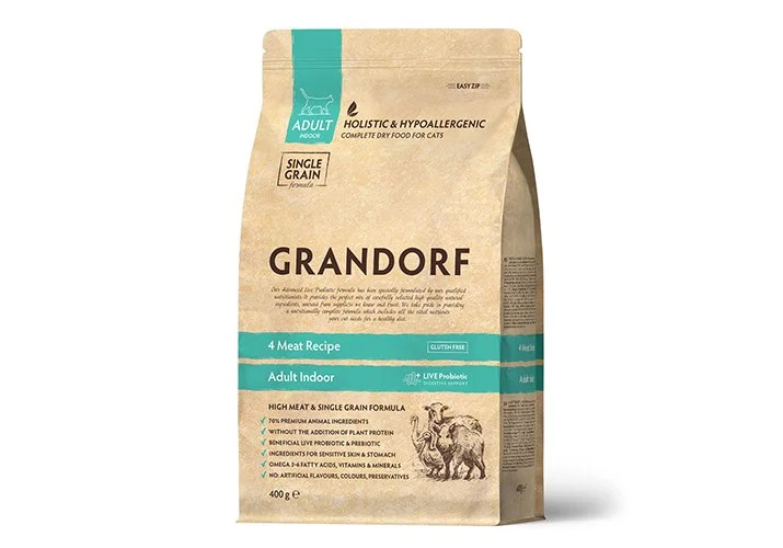6062532 Grandorf Holistic&Hypoallergenic İndoor сухой корм для взрослых кошек 4 вида мяса от 1 года 2кг — изображение 1