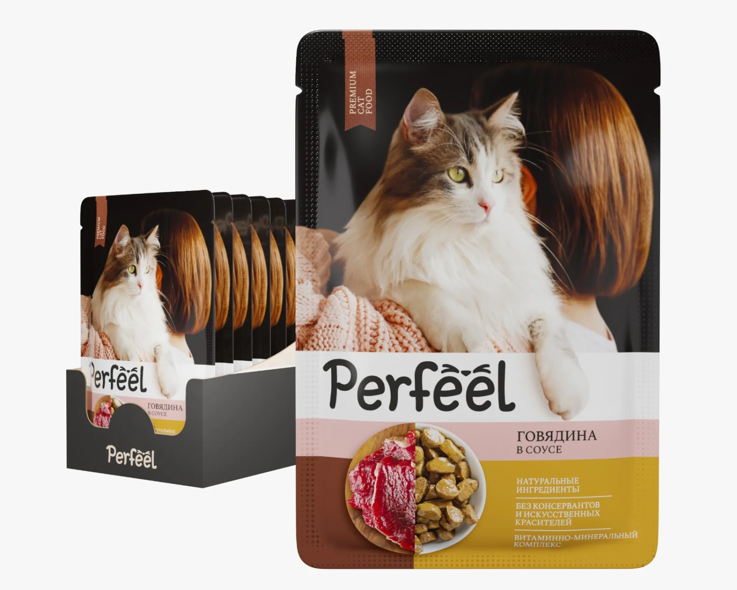 7010007 Perfeel, влажный корм для кошек, со вкусом говядины в соусе, 75 гр — изображение 1