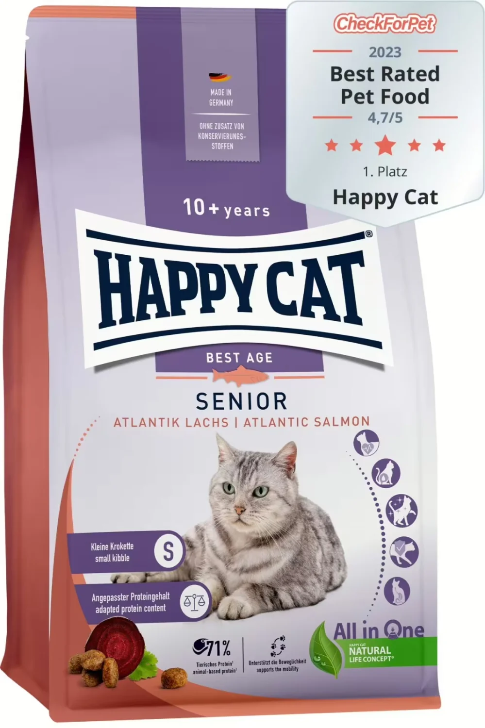 8010821 Happy Cat Senior Best Age Atlantic Salmon сухой корм для пожилых кошек старше 10 лет с лососем (на развес) — изображение 1