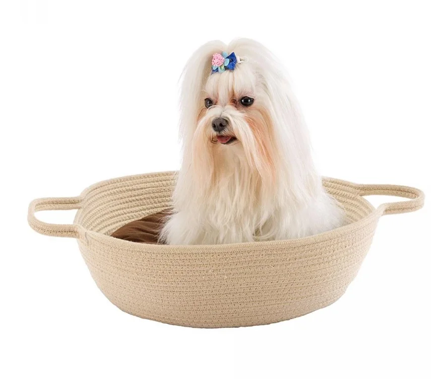 83802028 Ferplast Maja корзина из хлопчатобумажной верёвки с двусторонней подушкой для кошек и собак Ø 45×15 см — изображение 1