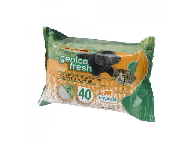 85312600 Ferplast Genico Fresh Green Tea очищающие салфетки для собак и кошек, 40 шт — изображение 1