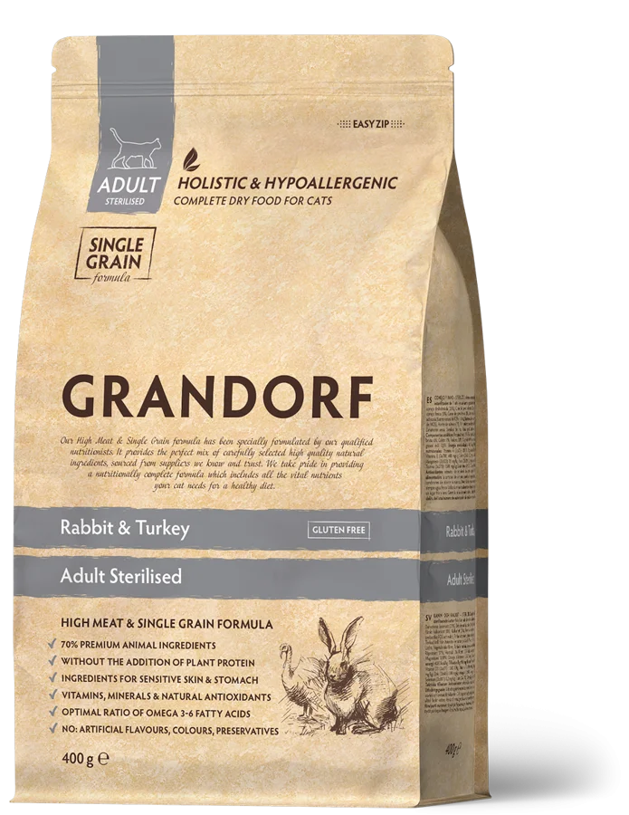 8567996 Grandorf Holistic & Hypoallergenic Sterilized сухой корм для взрослых стерилизованных кошек с кроликом и индейкой 2кг — изображение 1