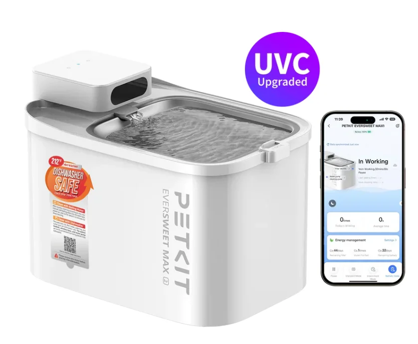 9021600 Petkit Eversweet Max2 Беспроводной фонтанчик для воды для домашних животных с УФ-насосом, удаляющим 99,96% бактерий — изображение 1