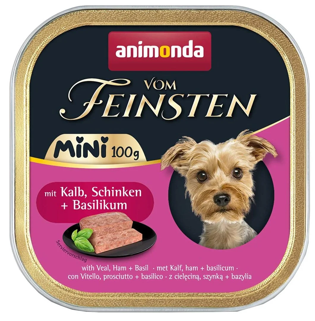 6033455 Vom Feinsten Mini Adult itlər üçün kiçik cinslər c dana əti, vetçina və reyhan, 100 g - Şəkil 1