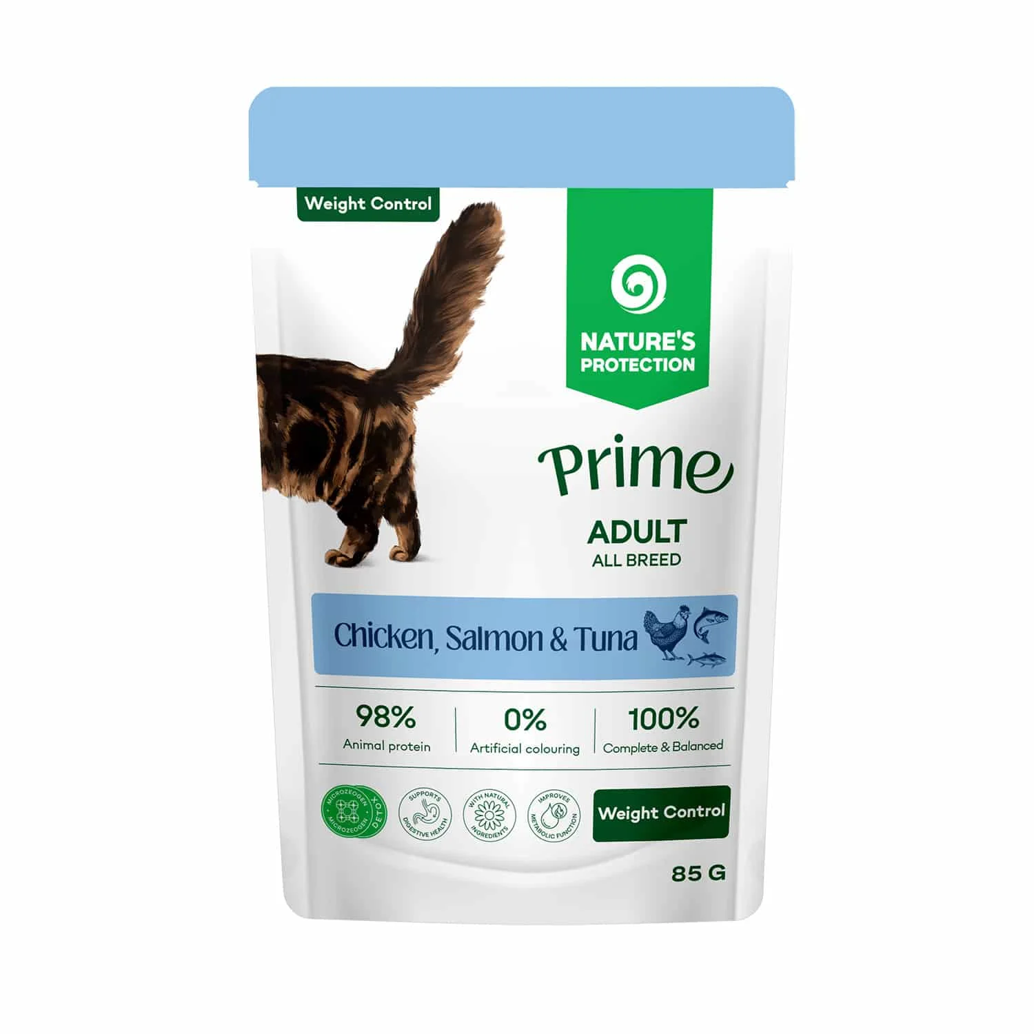 6032022 Nature's Protection Prime Cats Weight Control влажный корм для котов с курицей, лососем и тунцом, 85 гр — изображение 1