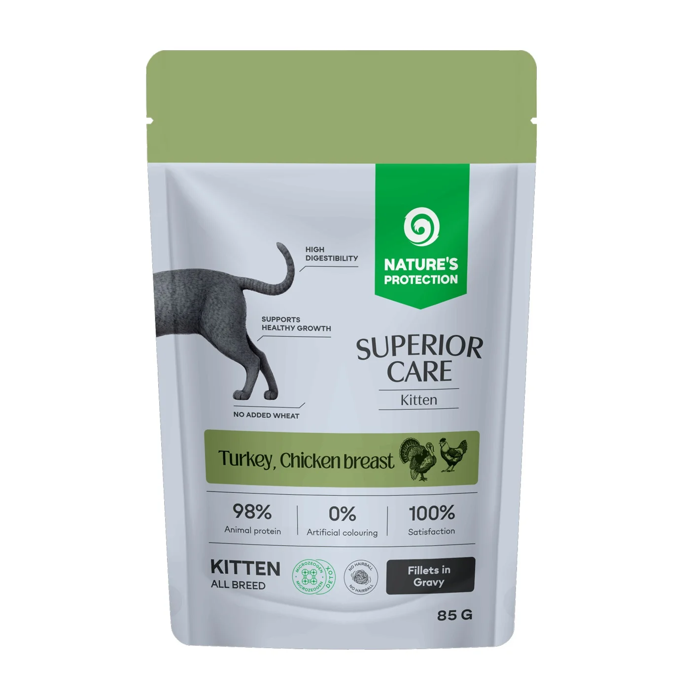 6032026 Nature's Protection Superior Care Kitten Turkey Chicken влажный корм для котят с индейкой и куриной грудкой в соусе, 85 гр - Image 1