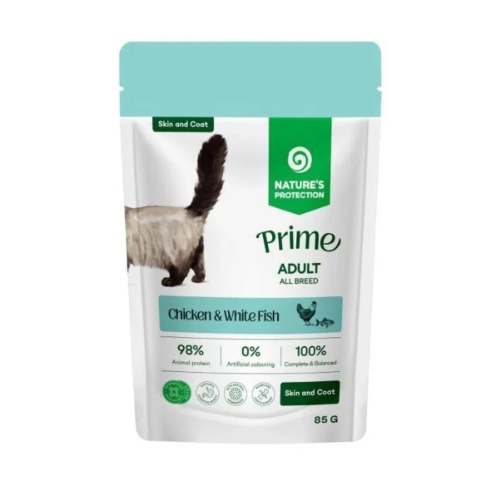 6032029 Nature's Protection Prime Cats Skin & Coat влажный корм для котов с курицей и рыбой, 85 гр - Şəkil 1
