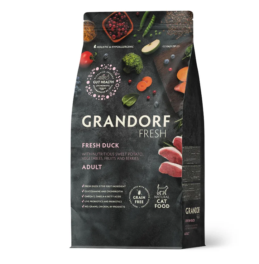 8567993 Сухой корм Grandorf Fresh Holistiс Hypoallergenic Adult Fresh Duck Гипоаллергенный холистик беззерновой для взрослых кошек с уткой, 2 кг — изображение 1