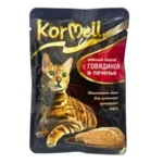 KorMell, влажный корм для взрослых кошек, паштет с говядиной и печенью, 75 гр.