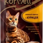 KorMell, влажный корм для взрослых кошек, паштет с курицей, 75 гр.