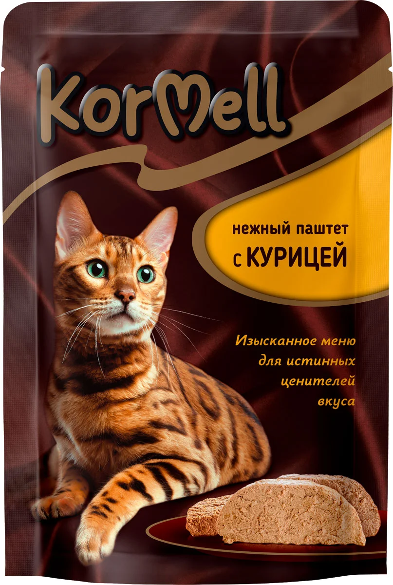 6036061 KorMell, влажный корм для взрослых кошек, паштет с курицей, 75 гр. — изображение 1
