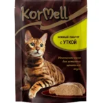 KorMell, влажный корм для взрослых кошек, паштет с уткой, 75 гр.
