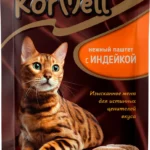 KorMell, влажный корм для взрослых кошек, паштет с индейкой, 75 гр.